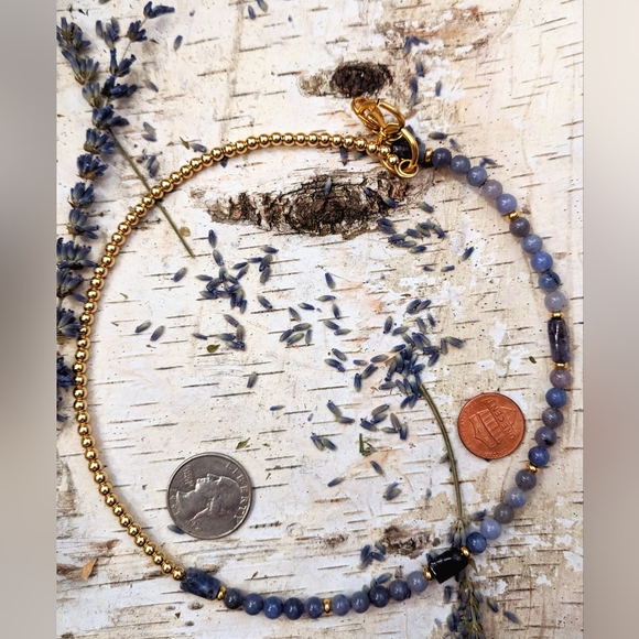 Natural Tanzanite & Gold Ball Beads In Assymetrical Choker/Necklace - Picture 8 of 8